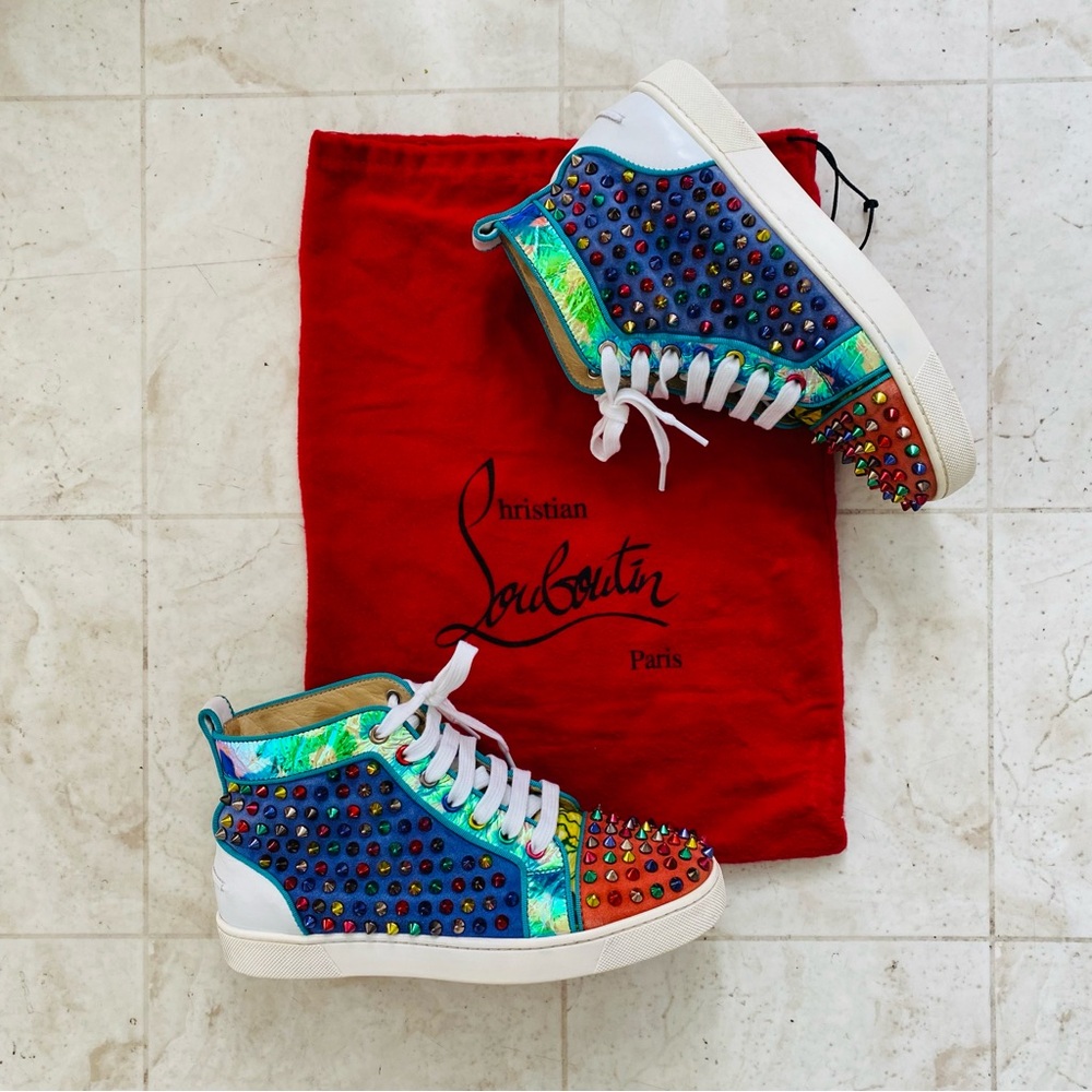 Christian Louboutin Made in Italy Lou Multicolor Spikes High-Top Sneakers 7.5